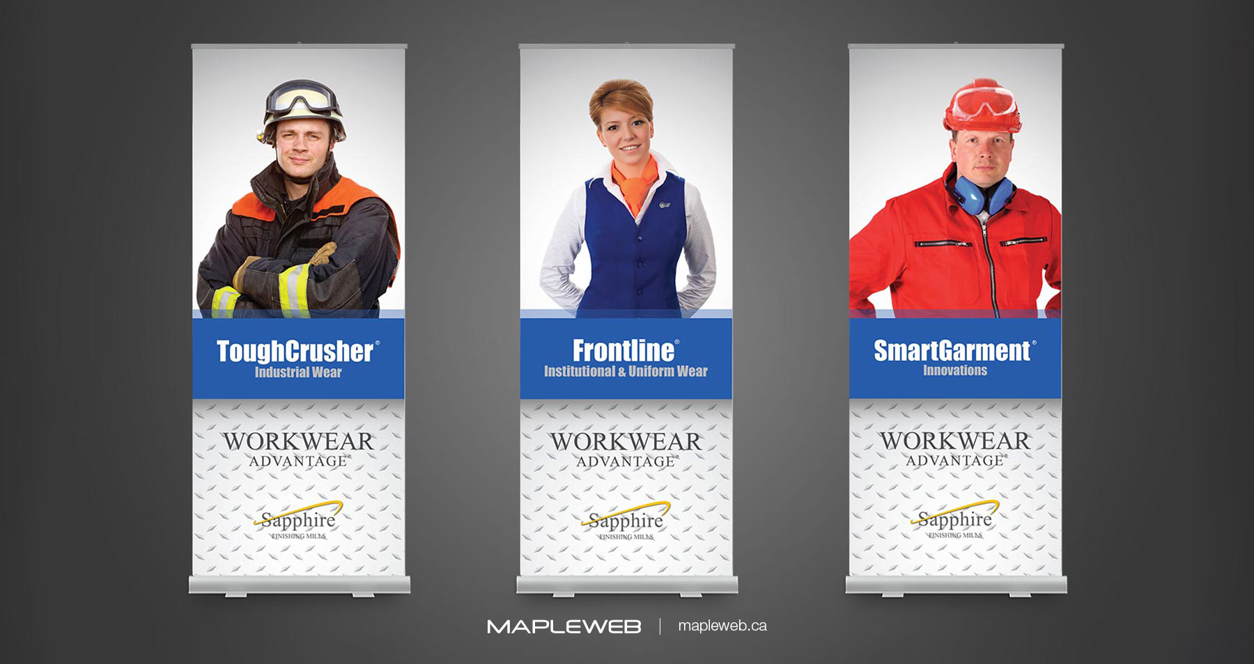 Sapphire Brand design by Mapleweb Rollup Banners displaying Workwear Designs